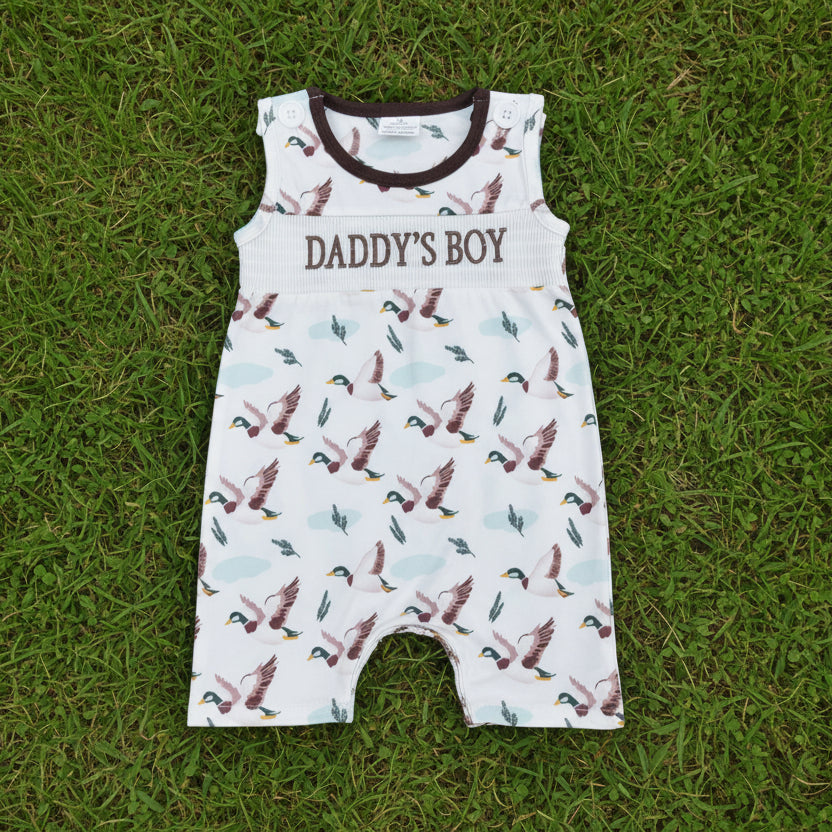 mallard daddy's boy embroidery tank romper