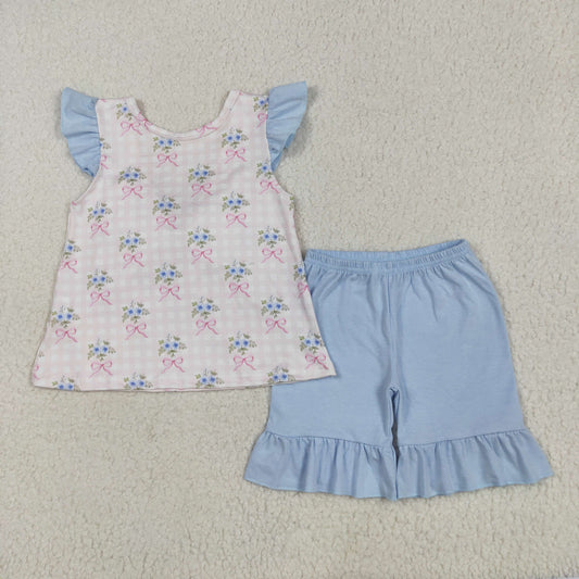floral bow backless shorts set