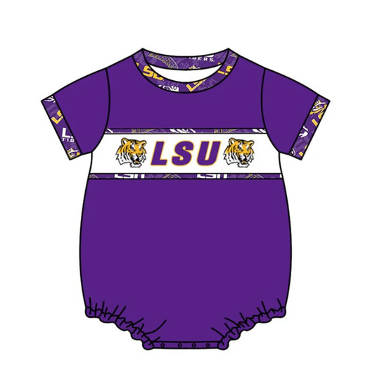 TAT 5-6 weeks MOQ 3 Team's LSU Purple Print Baby Boy Romper