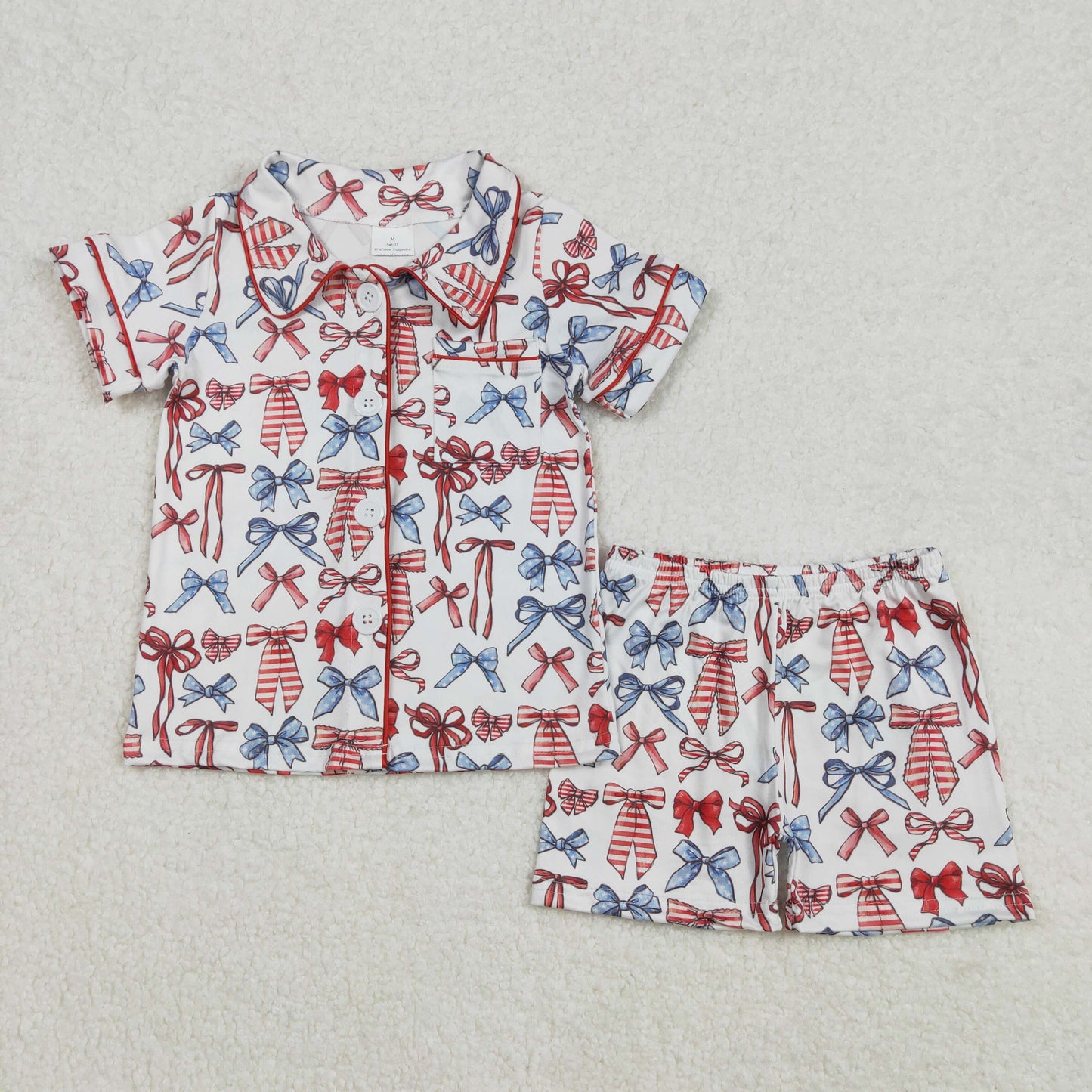 stripe star bow print button down shorts pajama set kids sleepwear