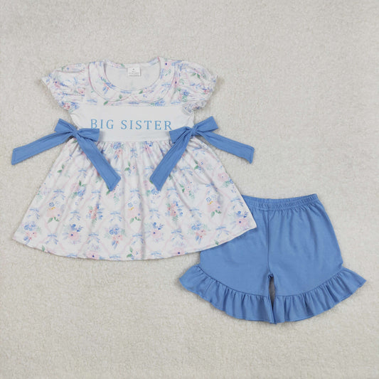 big sister floral shorts set blue