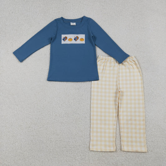 pumpkin and turkey embroidery boy pants set