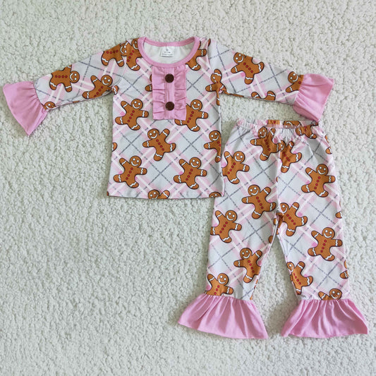 christmas pink gingerbread girls pajama