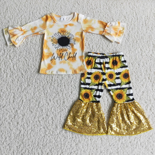 wild child sunflower sequins bell bottom outfit