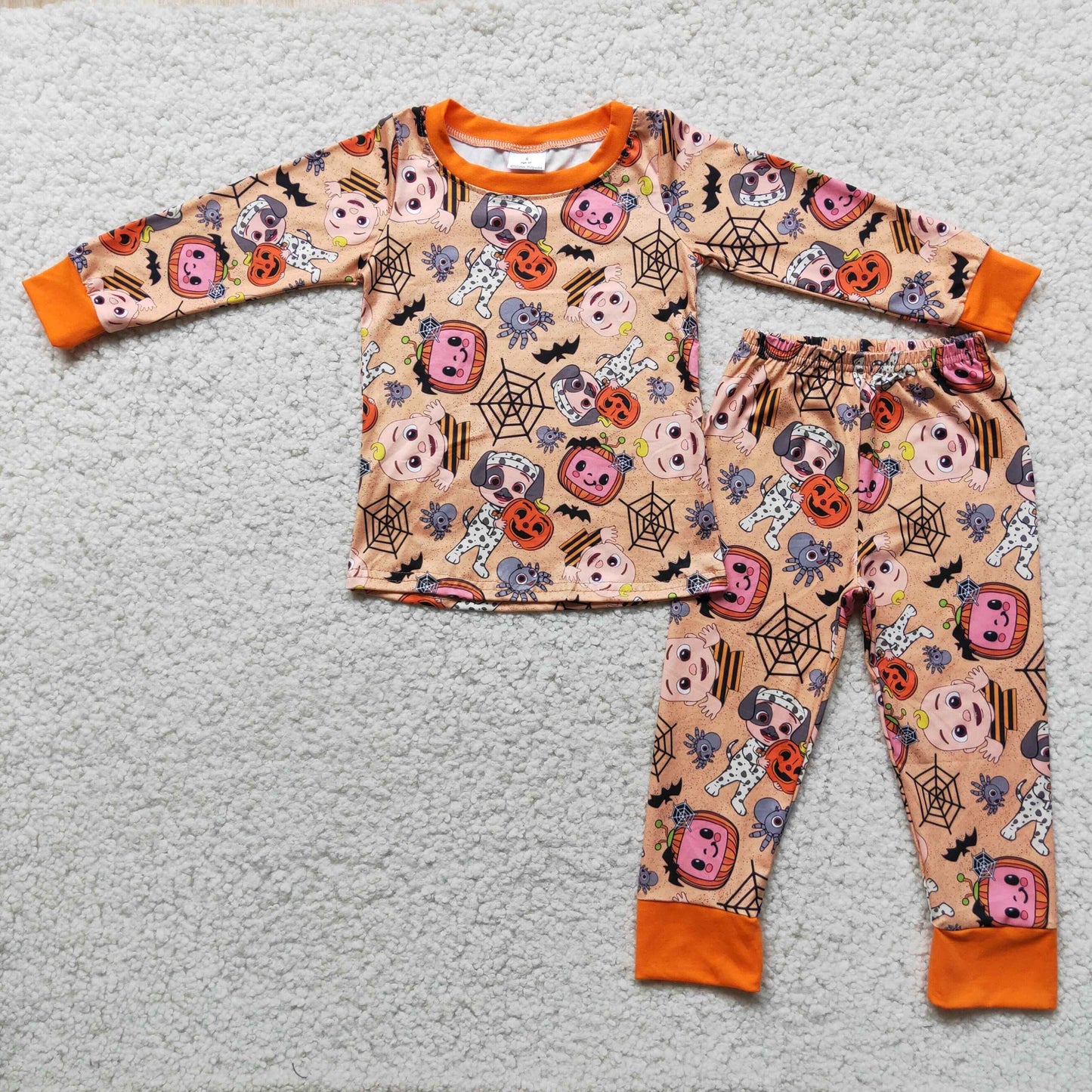 spider web print kids halloween pajama orange