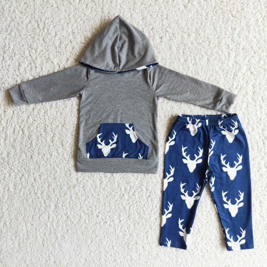 gray blue deer print hoodie outfit boys clothes