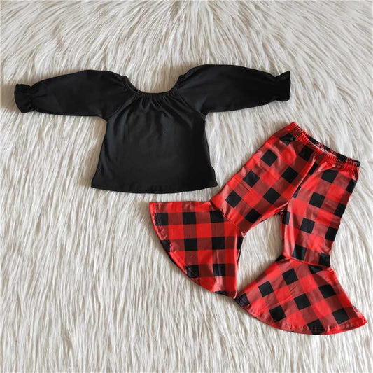 cotton black red christmas bell bottom outfit