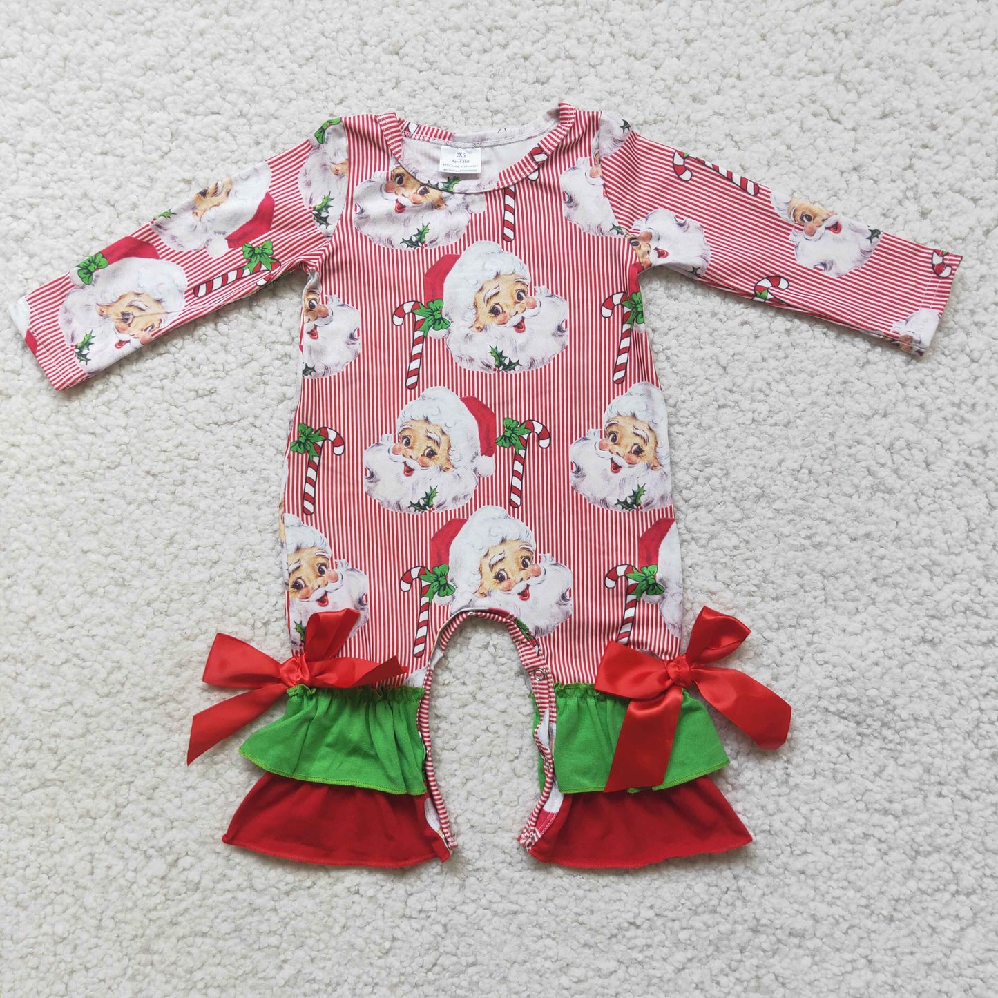 santa on stripe ruffle romper