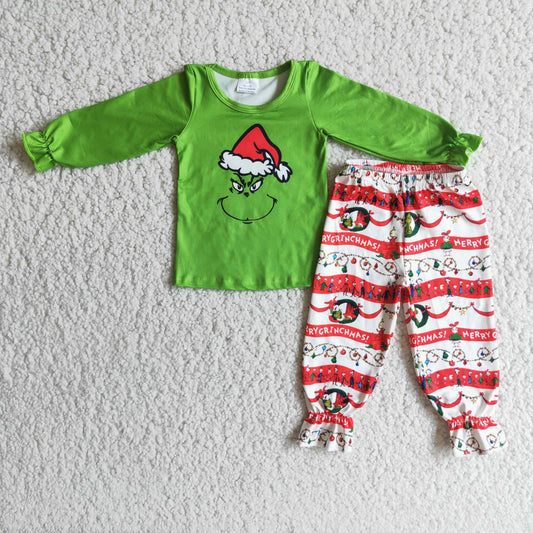 girl Christmas grinchey pants set