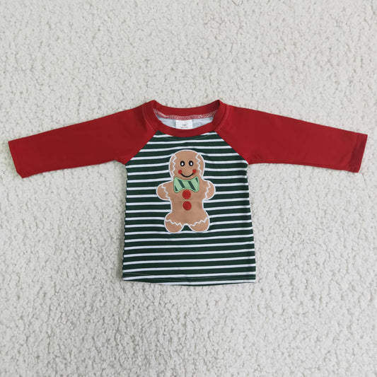 kids boy gingbread embroidery raglan shirt