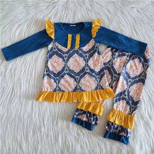 yellow and blue ruffle outfit girls clothes