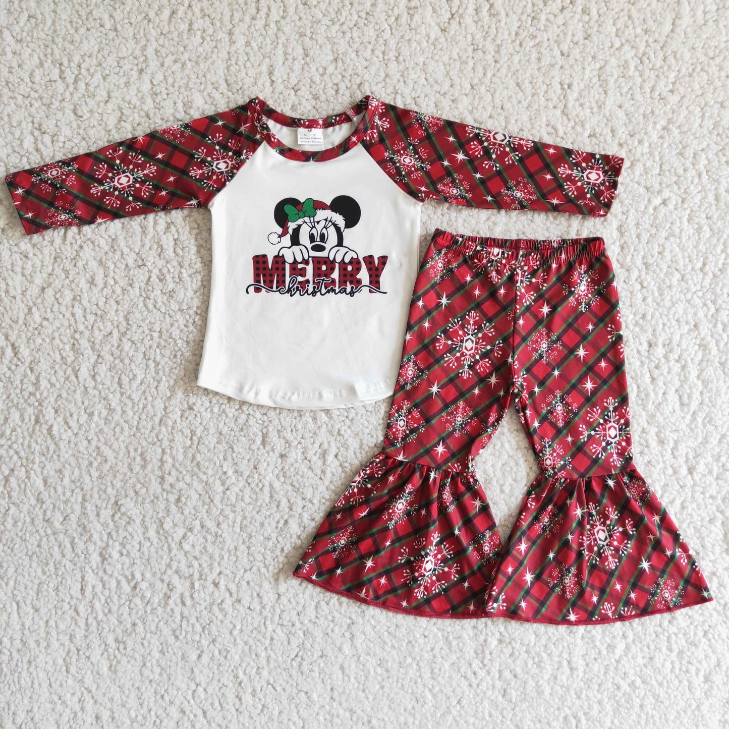 Cartoon Merry Christmas Snowflake Plaid Bells Outfit