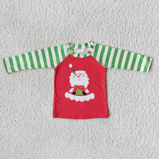 santa print green stripe raglan shirt 6 A32-1