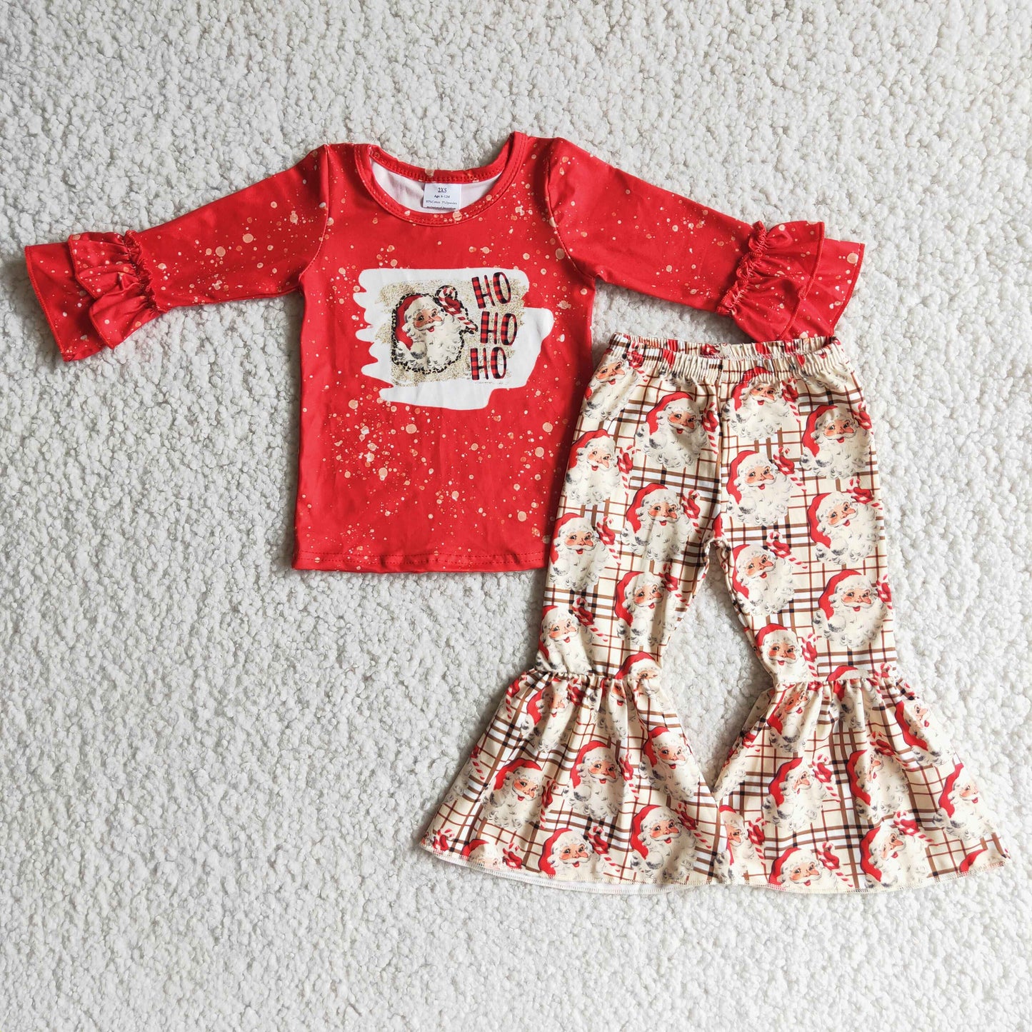 toddler girl red hohoho santa claus bell bottom outfit
