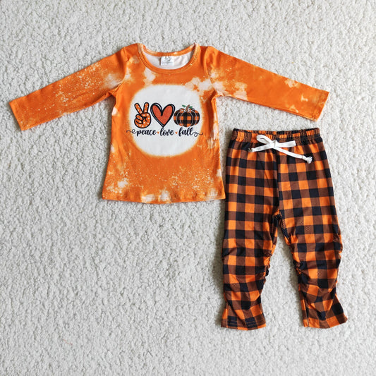 orange pumpkin outfit plaid pants set