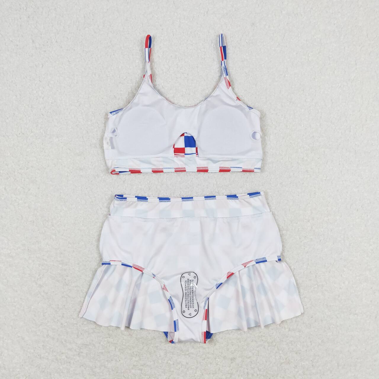 red white blue checkere girl patriotic two piece swimsuit