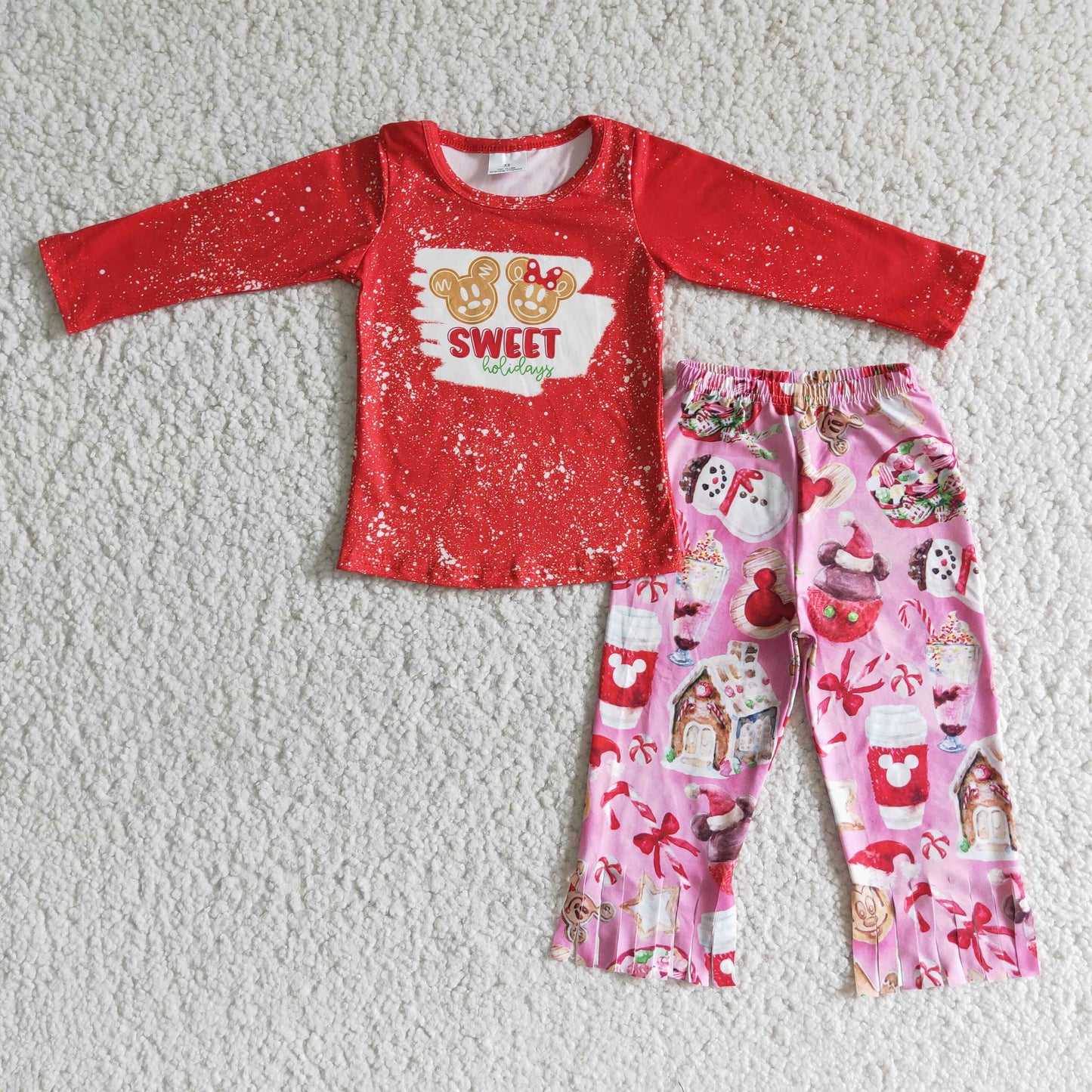 sweet holiday little girl Christmas snacks pants set