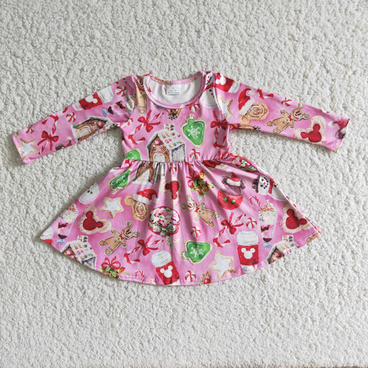 pink christmas cartoon snacks dress