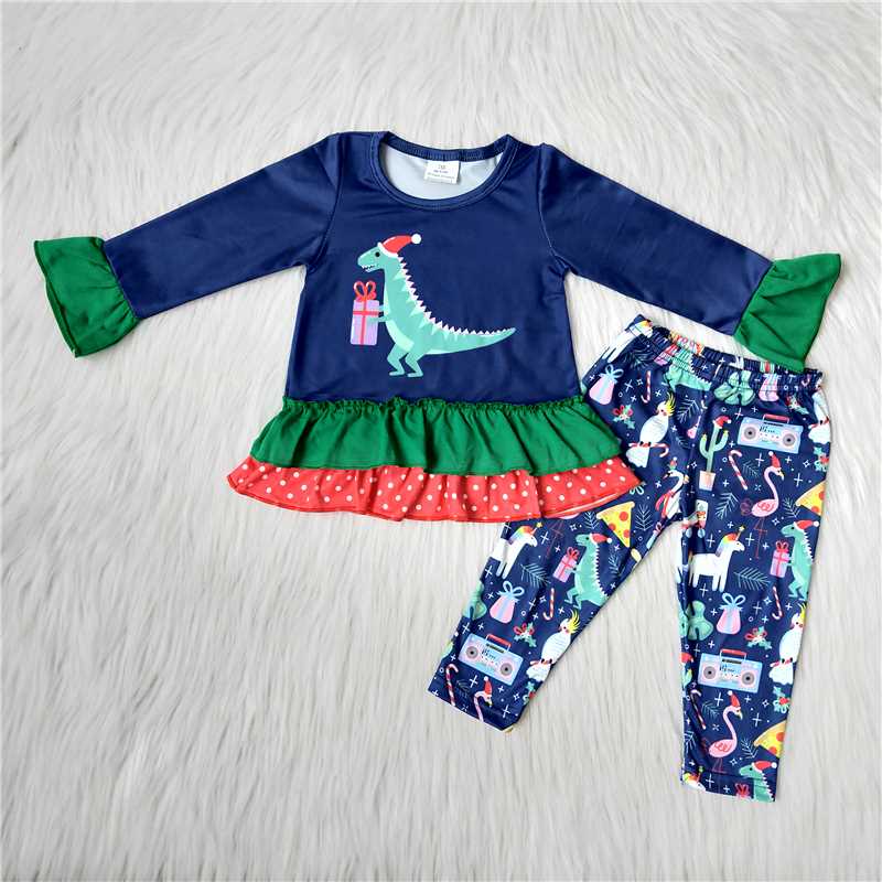 little girl Christmas dinosaur outfit