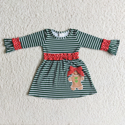 green stripes Christmas gingerbread embroidery dress
