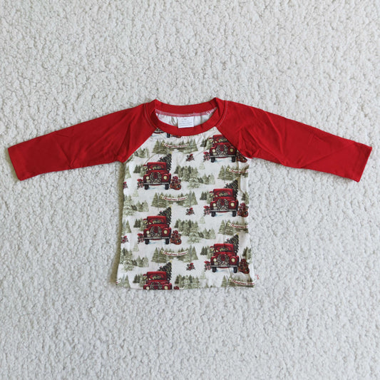 christmas truck red raglan shirt