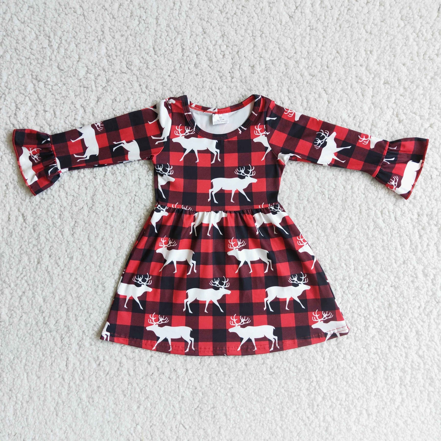 christmas plaid deer print girls dress