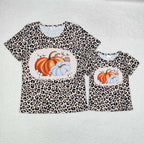mommy and me girl pumpkin and cotton print leopard tee