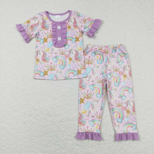 little girl purple unicorn rainbow queen ruffle pajama