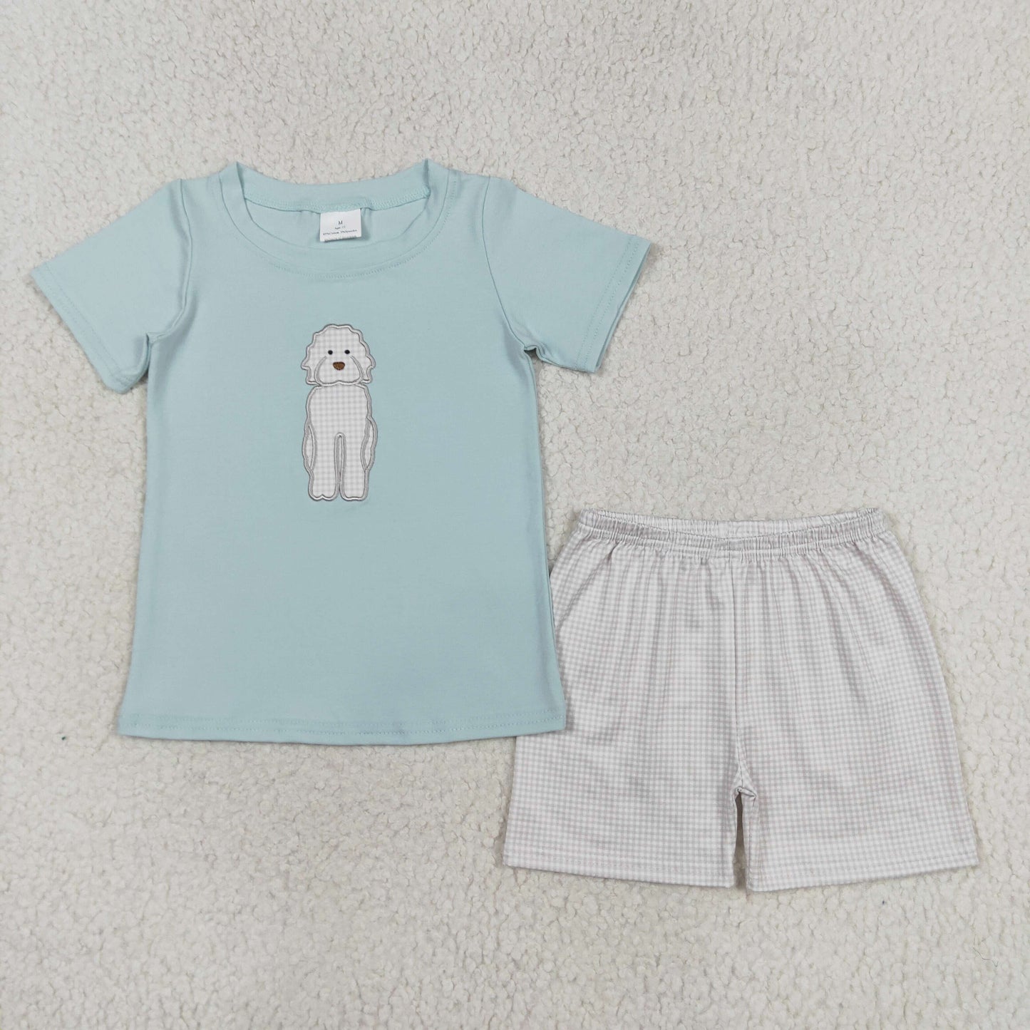 puppy dog embroidery boy shorts set