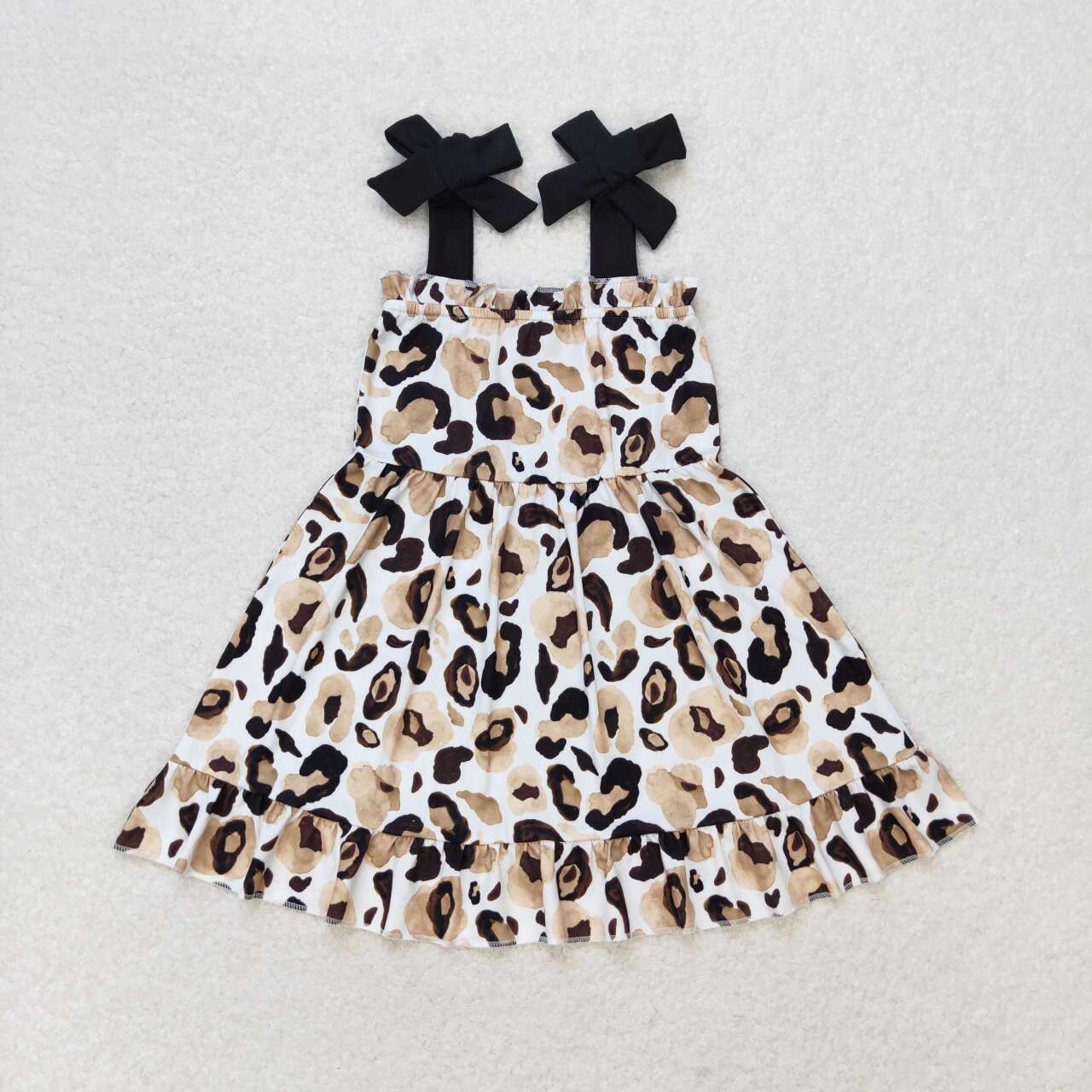 leopard strap dress kids dresses