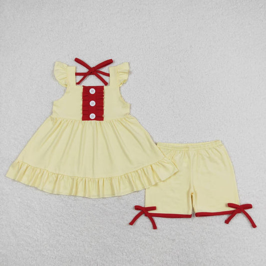 cotton solid yellow and red  princess shorts set