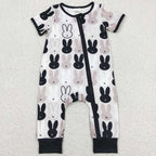 baby boy easter zip sleeper black white gray bunny
