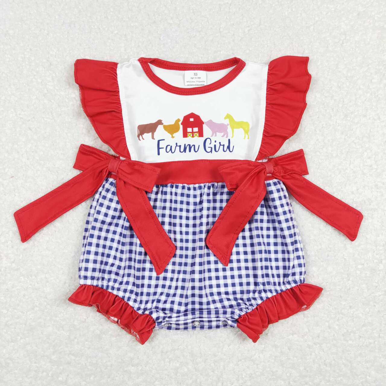 red blue farm girl bow bubble