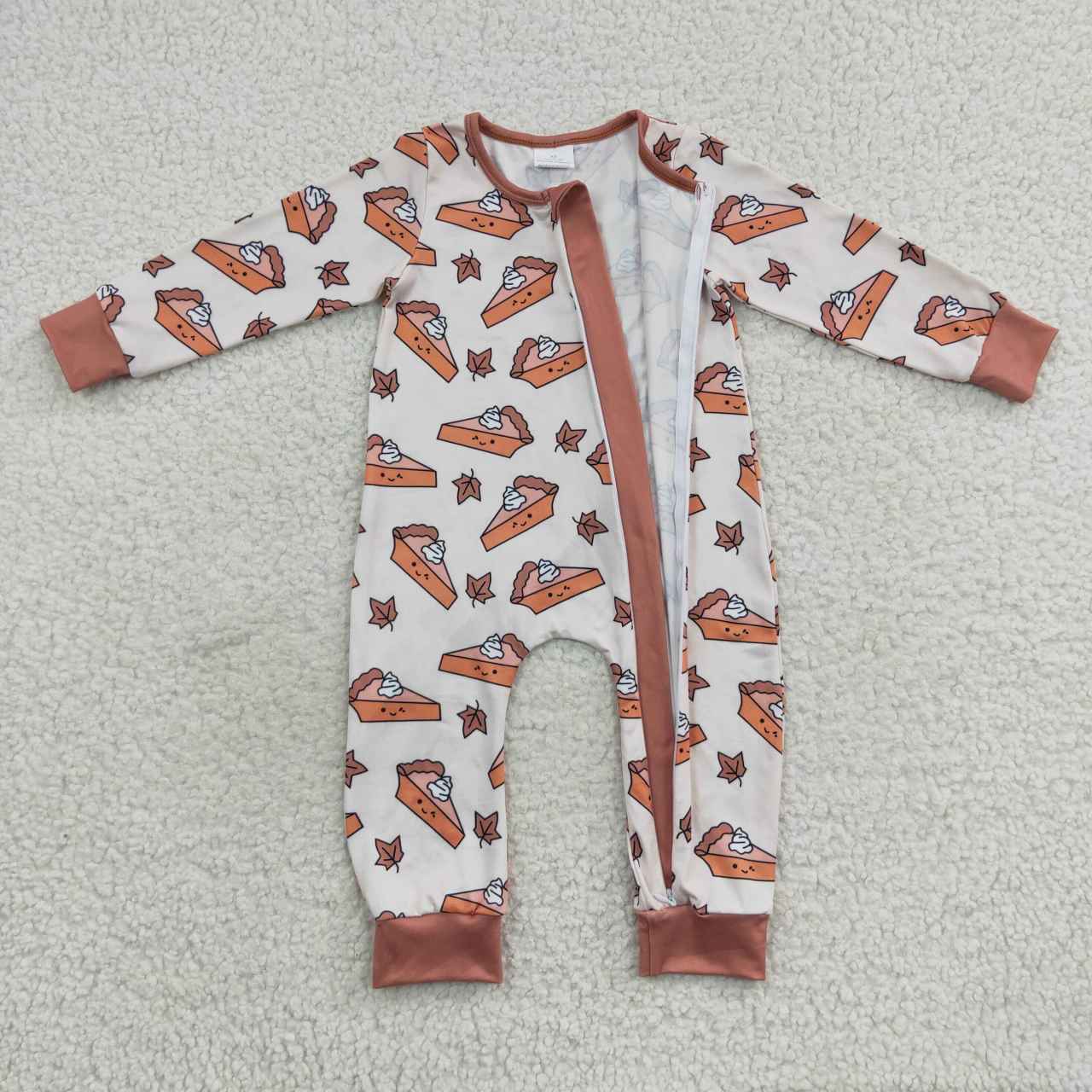 Brown pumpkin pie baby boy sleeper zipper PJs