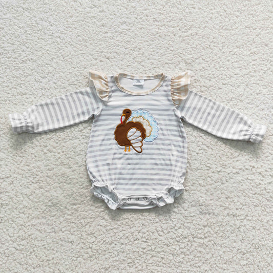 Thanksgiving day turkey embroidery gray baby girl bubble