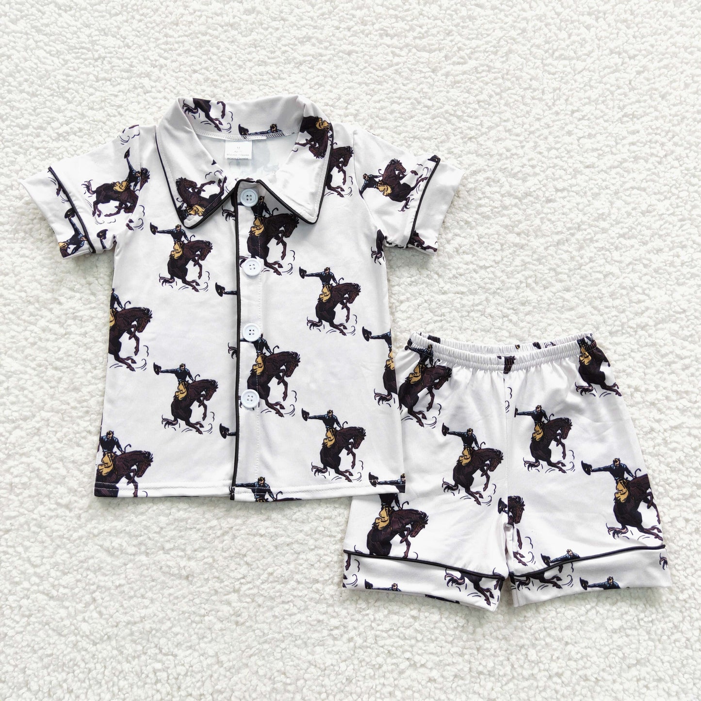 rodeo horse ride white boys shorts pajama outfit