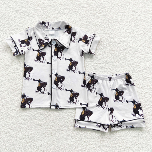 rodeo horse ride white boys shorts pajama outfit