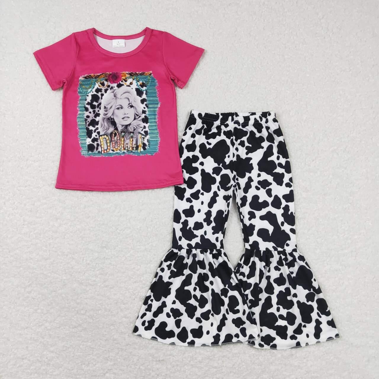 dolly cow print floral bell bottom outfit girl clothes