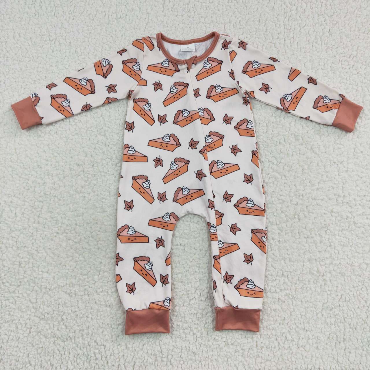 Brown pumpkin pie baby boy sleeper zipper PJs