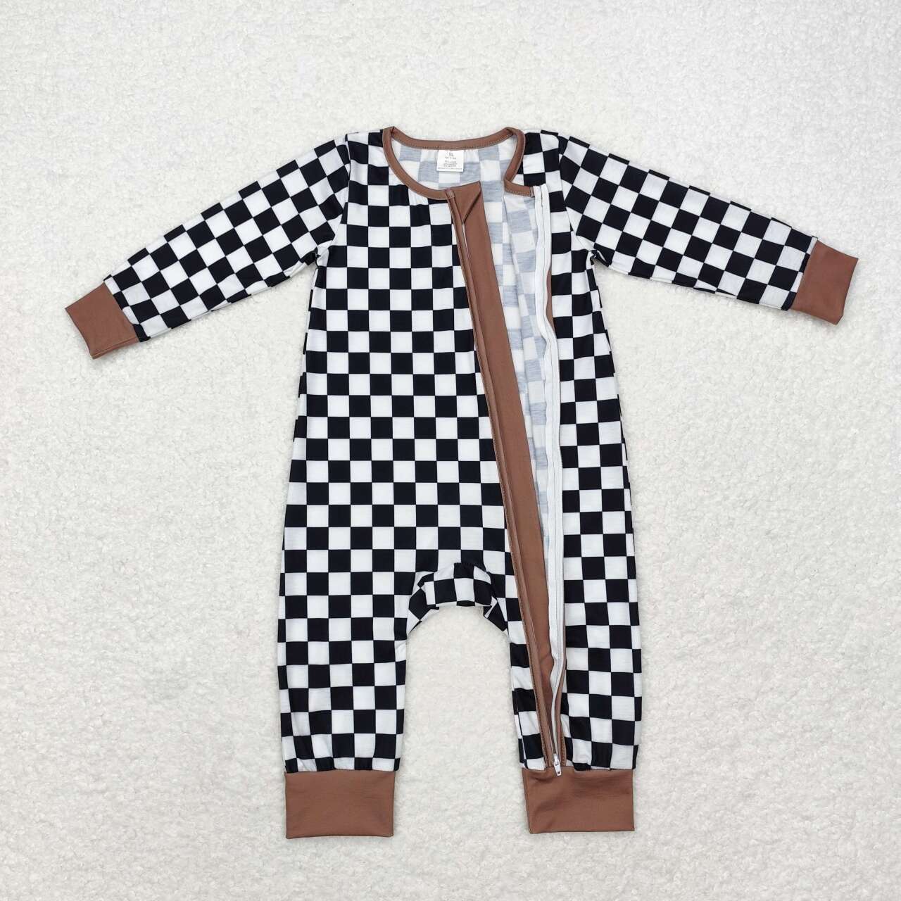 black white checkered zip bamboo sleeper