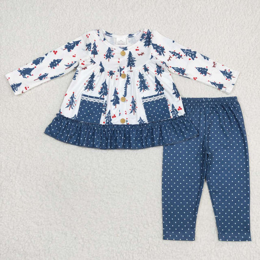christmas tree button ruffle tunic polk dots legging set