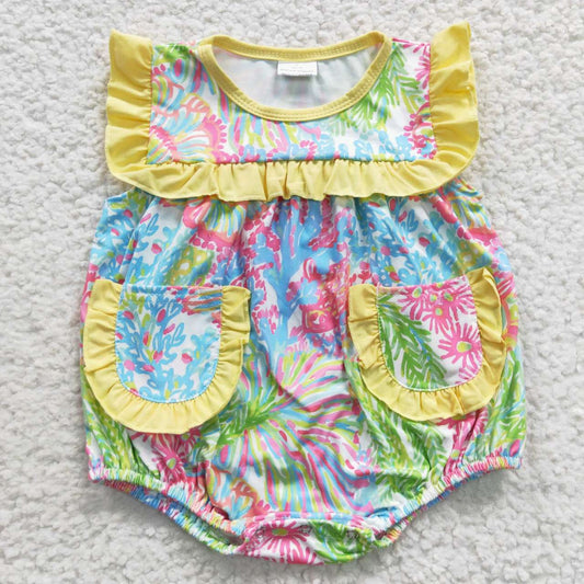 floral baby girl romper with pocket