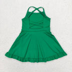 solid green skirt shorts swimsuit set