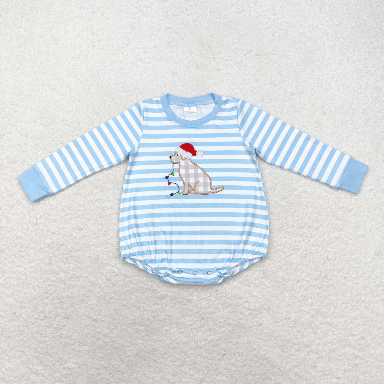 blue stripes christmas santa dog embroidered bubble boy
