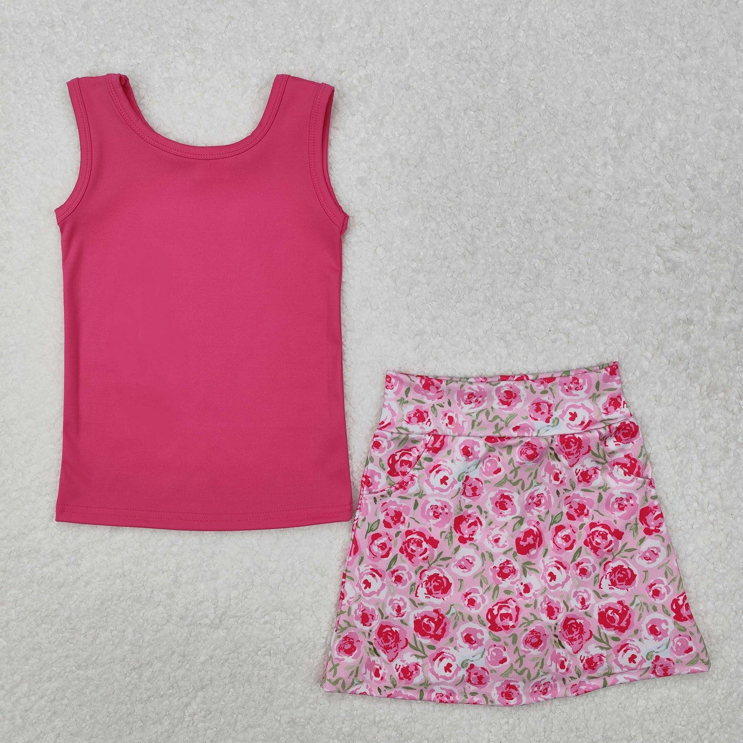 pink flower athletic tank outfit girls clothes