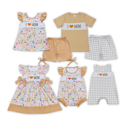 Embroidered I Love Mom Kids Sibling Clothes
