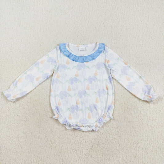 long sleeve blue bow pumpkin romper