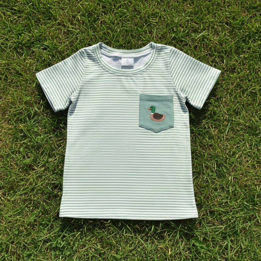 duck embroidery pocket stripes tee