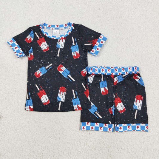 red white blue popsicle shorts set 4th of July boy set