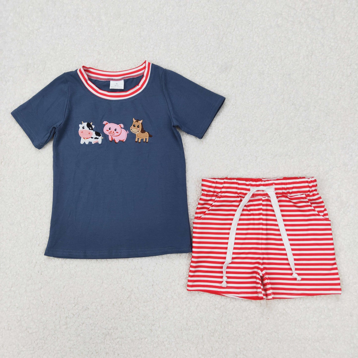farm animal embroidery boy shorts set